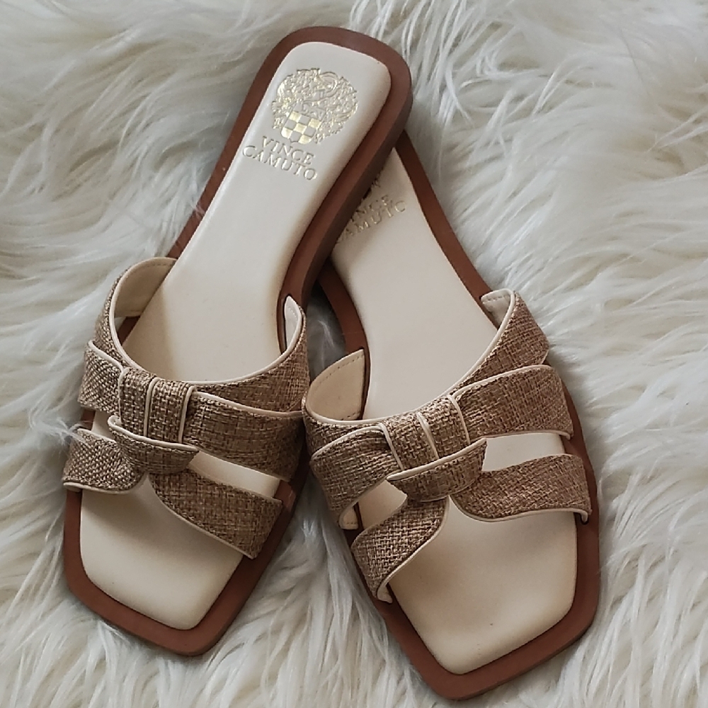 Vince Camuto Cream and Tan Woven Sandals